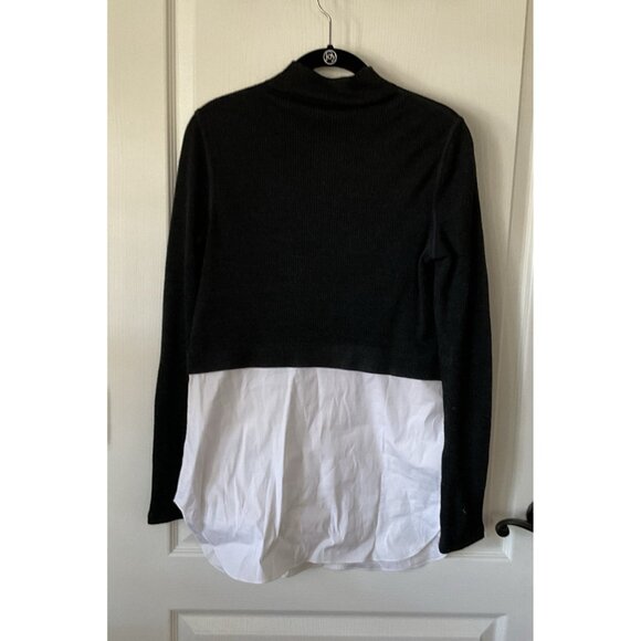 Theory Combo Tunic Wool Sweater Black White Shirt Color Block Ribbed Knit Size M - Picture 3 of 5